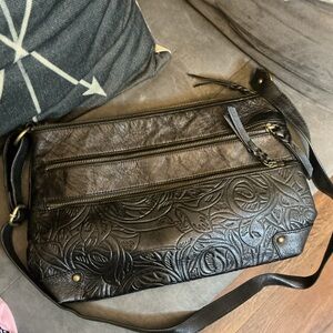 The Sak Black Embossed Crossbody Bag